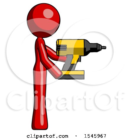 Red Design Mascot Woman Using Drill Drilling Something on Right Side by Leo Blanchette