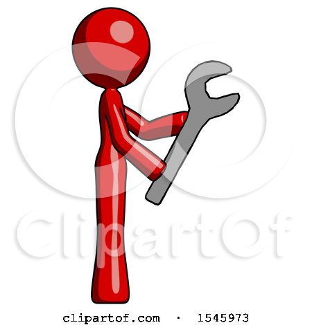 Red Design Mascot Woman Using Wrench Adjusting Something to Right by Leo Blanchette