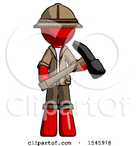 Red Explorer Ranger Man Holding Hammer Ready to Work by Leo Blanchette