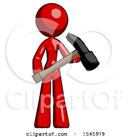 Red Design Mascot Woman Holding Hammer Ready to Work by Leo Blanchette