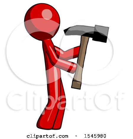 Red Design Mascot Man Hammering Something on the Right by Leo Blanchette