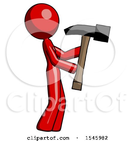 Red Design Mascot Woman Hammering Something on the Right by Leo Blanchette
