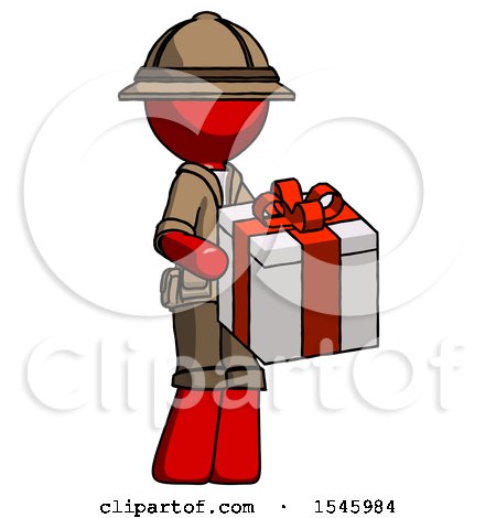 Red Explorer Ranger Man Giving a Present by Leo Blanchette