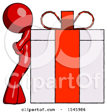 Red Design Mascot Man Gift Concept - Leaning Against Large Present by Leo Blanchette
