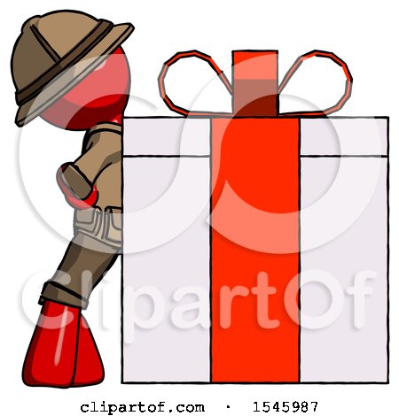 Red Explorer Ranger Man Gift Concept - Leaning Against Large Present by Leo Blanchette