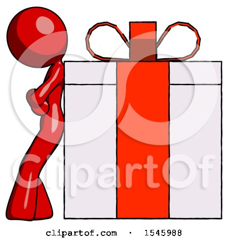 Red Design Mascot Woman Gift Concept - Leaning Against Large Present by Leo Blanchette