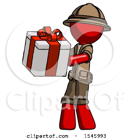 Red Explorer Ranger Man Presenting a Present with Large Red Bow on It by Leo Blanchette