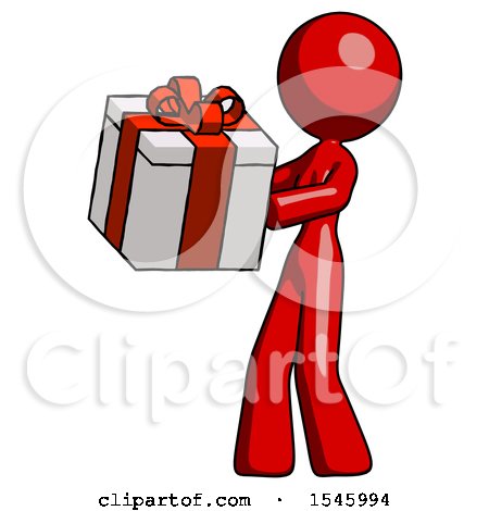 Red Design Mascot Woman Presenting a Present with Large Red Bow on It by Leo Blanchette