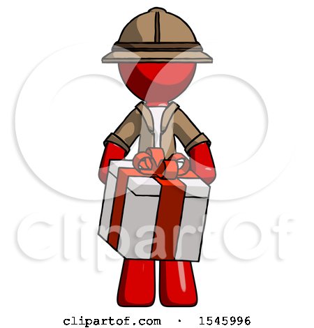 Red Explorer Ranger Man Gifting Present with Large Bow Front View by Leo Blanchette