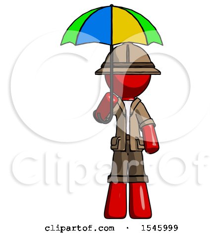 Red Explorer Ranger Man Holding Umbrella Rainbow Colored by Leo Blanchette