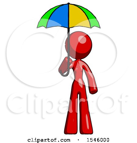 Red Design Mascot Woman Holding Umbrella Rainbow Colored by Leo Blanchette
