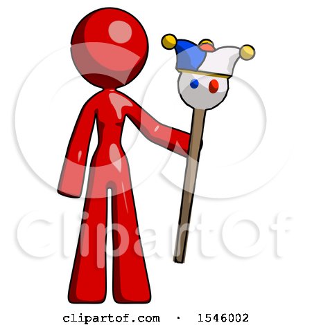 Red Design Mascot Woman Holding Jester Staff by Leo Blanchette