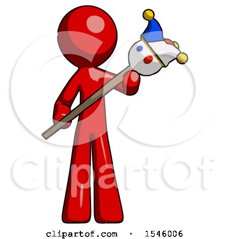 Red Design Mascot Man Holding Jester Diagonally by Leo Blanchette