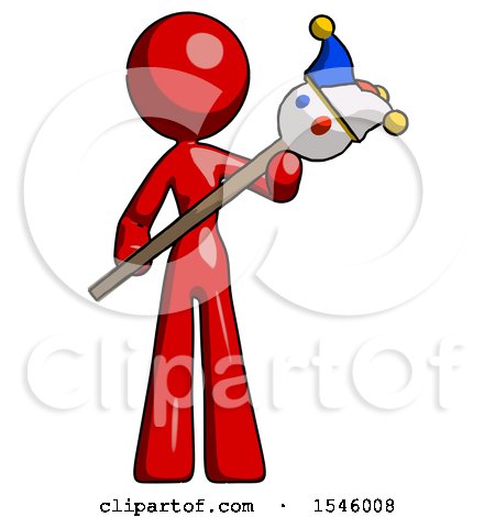 Red Design Mascot Woman Holding Jester Diagonally by Leo Blanchette