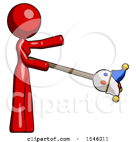 Red Design Mascot Woman Holding Jesterstaff - I Dub Thee Foolish Concept by Leo Blanchette