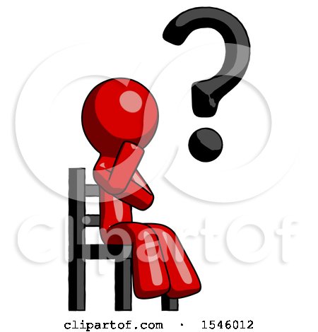 Red Design Mascot Man Question Mark Concept, Sitting on Chair Thinking by Leo Blanchette