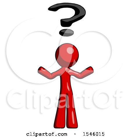 Red Design Mascot Man with Question Mark Above Head, Confused by Leo Blanchette