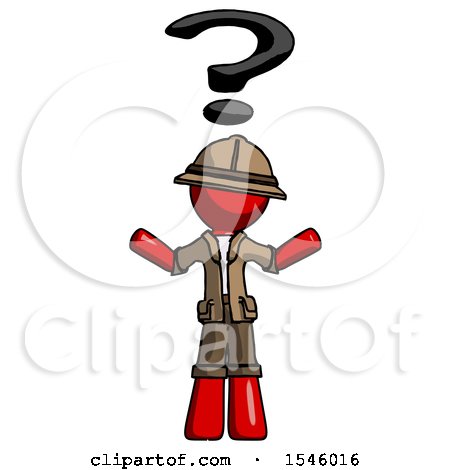 Red Explorer Ranger Man with Question Mark Above Head, Confused by Leo Blanchette