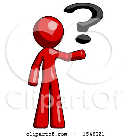 Red Design Mascot Man Holding Question Mark to Right by Leo Blanchette