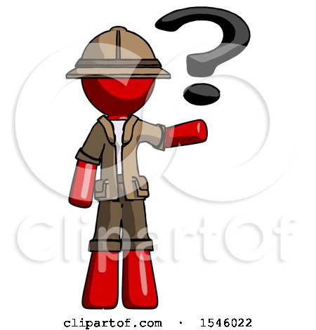 Red Explorer Ranger Man Holding Question Mark to Right by Leo Blanchette