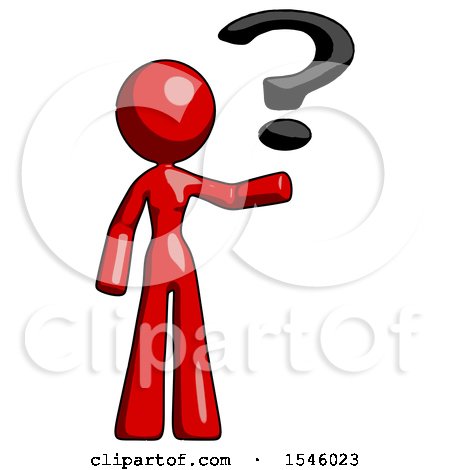 Red Design Mascot Woman Holding Question Mark to Right by Leo Blanchette