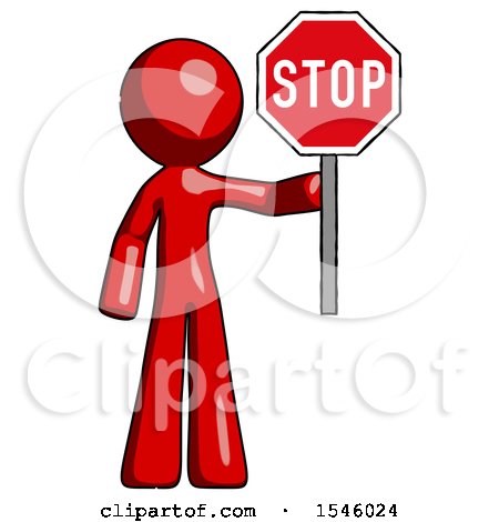 Red Design Mascot Man Holding Stop Sign by Leo Blanchette