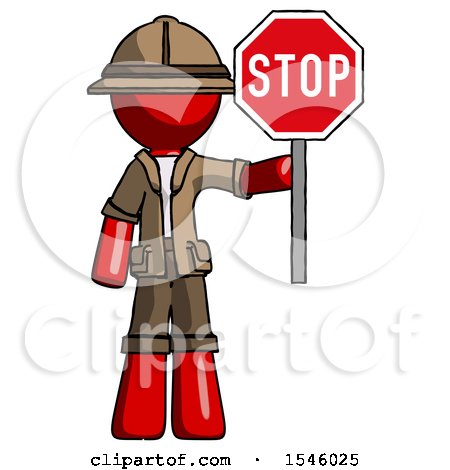 Red Explorer Ranger Man Holding Stop Sign by Leo Blanchette