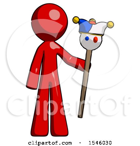 Red Design Mascot Man Holding Jester Staff by Leo Blanchette