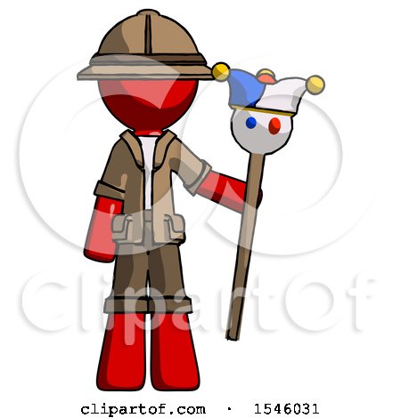 Red Explorer Ranger Man Holding Jester Staff by Leo Blanchette