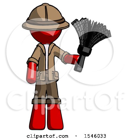 Red Explorer Ranger Man Holding Feather Duster Facing Forward by Leo Blanchette