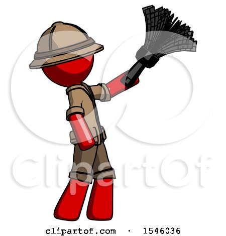 Red Explorer Ranger Man Dusting with Feather Duster Upwards by Leo Blanchette