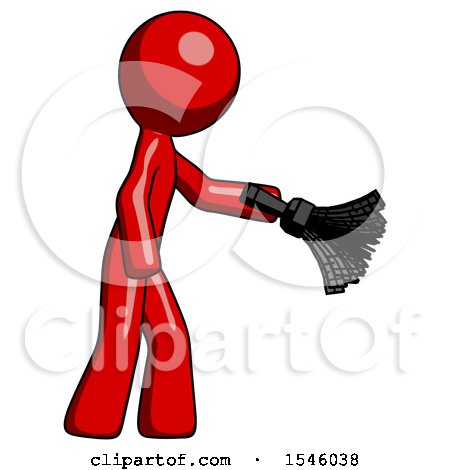 Red Design Mascot Man Dusting with Feather Duster Downwards by Leo Blanchette