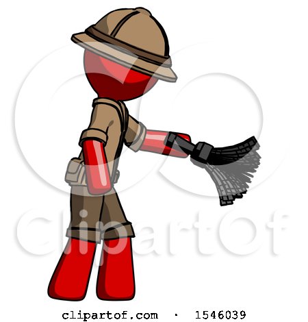 Red Explorer Ranger Man Dusting with Feather Duster Downwards by Leo Blanchette