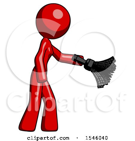 Red Design Mascot Woman Dusting with Feather Duster Downwards by Leo Blanchette
