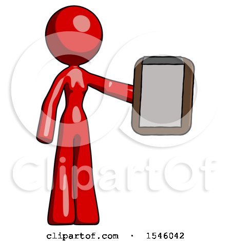 Red Design Mascot Woman Showing Clipboard to Viewer by Leo Blanchette