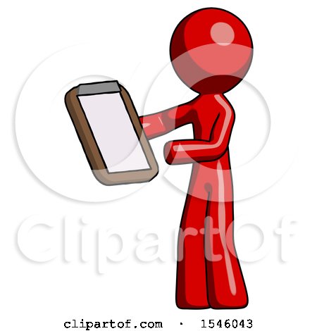 Red Design Mascot Man Reviewing Stuff on Clipboard by Leo Blanchette