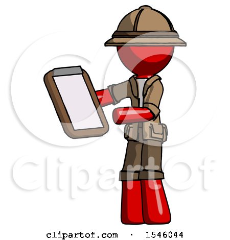 Red Explorer Ranger Man Reviewing Stuff on Clipboard by Leo Blanchette