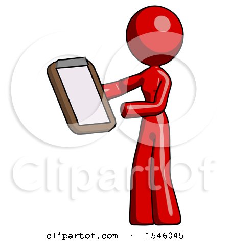 Red Design Mascot Woman Reviewing Stuff on Clipboard by Leo Blanchette