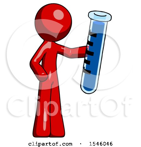 Red Design Mascot Man Holding Large Test Tube by Leo Blanchette
