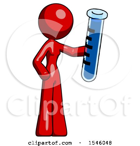 Red Design Mascot Woman Holding Large Test Tube by Leo Blanchette