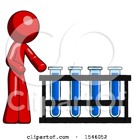 Red Design Mascot Man Using Test Tubes or Vials on Rack by Leo Blanchette