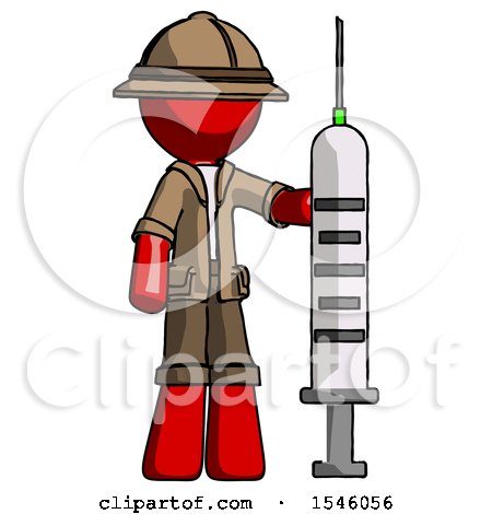Red Explorer Ranger Man Holding Large Syringe by Leo Blanchette