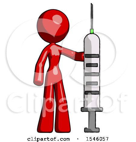 Red Design Mascot Woman Holding Large Syringe by Leo Blanchette