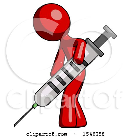 Red Design Mascot Man Using Syringe Giving Injection by Leo Blanchette