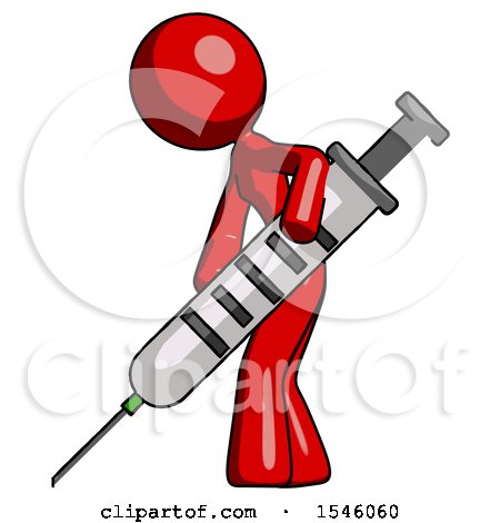 Red Design Mascot Woman Using Syringe Giving Injection by Leo Blanchette