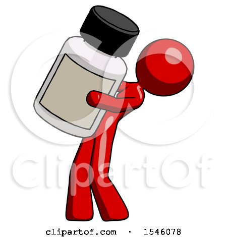 Red Design Mascot Woman Holding Large White Medicine Bottle by Leo Blanchette