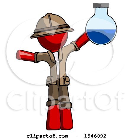 Red Explorer Ranger Man Holding Large Round Flask or Beaker by Leo Blanchette