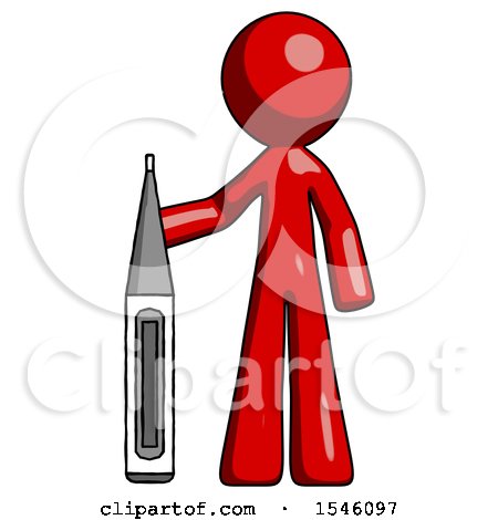 Red Design Mascot Man Standing with Large Thermometer by Leo Blanchette