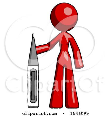 Red Design Mascot Woman Standing with Large Thermometer by Leo Blanchette