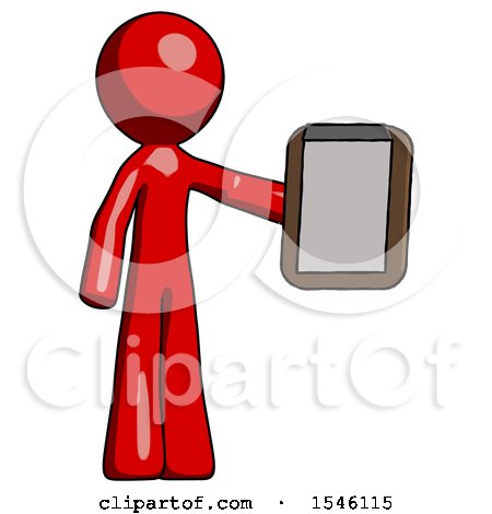 Red Design Mascot Man Showing Clipboard to Viewer by Leo Blanchette